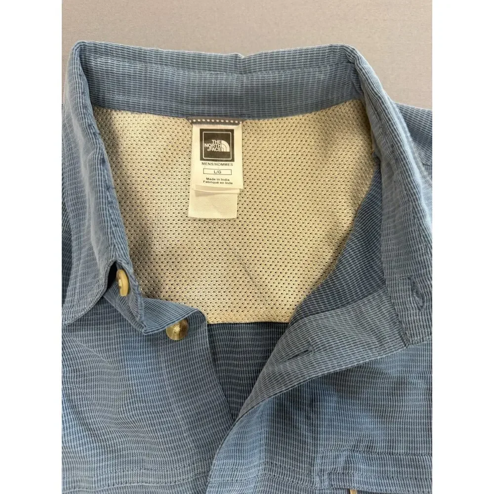 The North Face Mens Large Blue Micro Check Short Sleeve Hiking Shirt Vented New